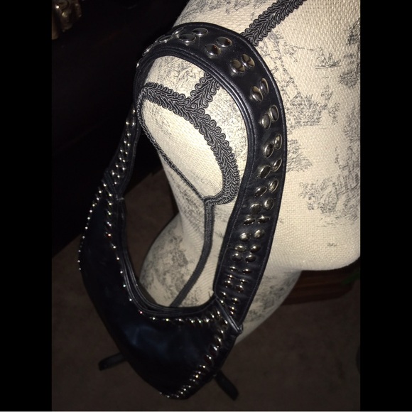 Black Studded Leather Shoulder Bag - Picture 3 of 6